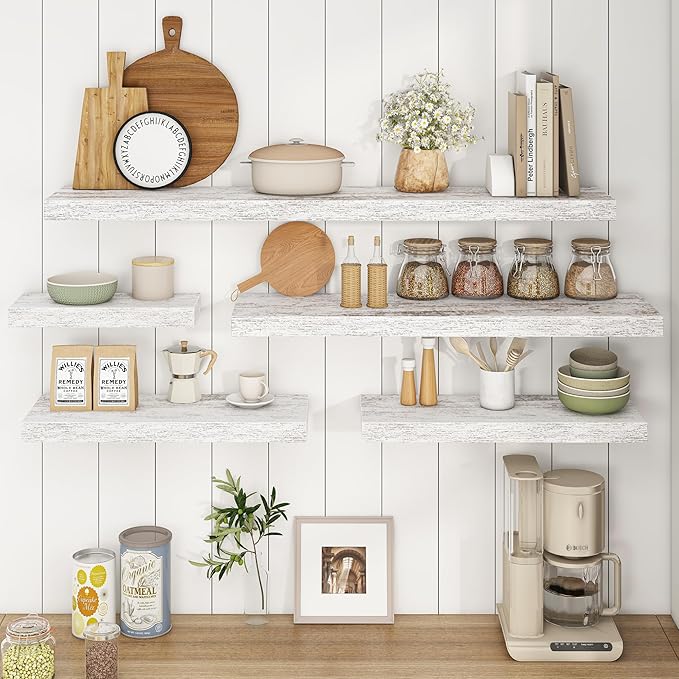 Fun Memories Deep Floating Shelves - 16" W x 9" D x 1.6" H Rustic Grey Wall Shelf - Wall Mounted Shelves for Storage - Wooden Shelves with Invisible Brackets for Living Room, Farmhouse - Set of 2
