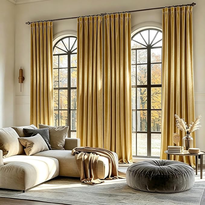 MIULEE Velvet Curtains 52x96 inches 2 Panels Gold Blackout Curtains | Luxury - Image 6