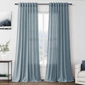 Light Blue Linen Curtains 102 Inches Long Rod Pocket Back Tab Drapes 2 Panels by Nanspring