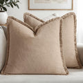 MIULEE Boho Linen Fringe Decorative Throw Pillow Covers Camel 20x20 | Set of 2 by MIULEE