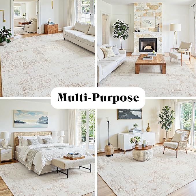 5x8 Washable Area Rug for Living Room Bedroom: Non-Slip Modern Beige White | - Image 3