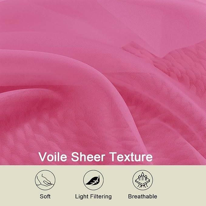 Hot Pink Sheer Curtains for Bedroom Living Room 45 Inch Length 2 Panels - Image 3