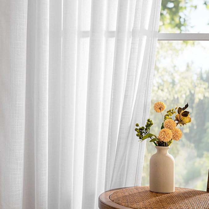 MYSKY HOME Floor to Ceiling Curtains 108 Inches Long White Semi Sheer Sliding - Image 9