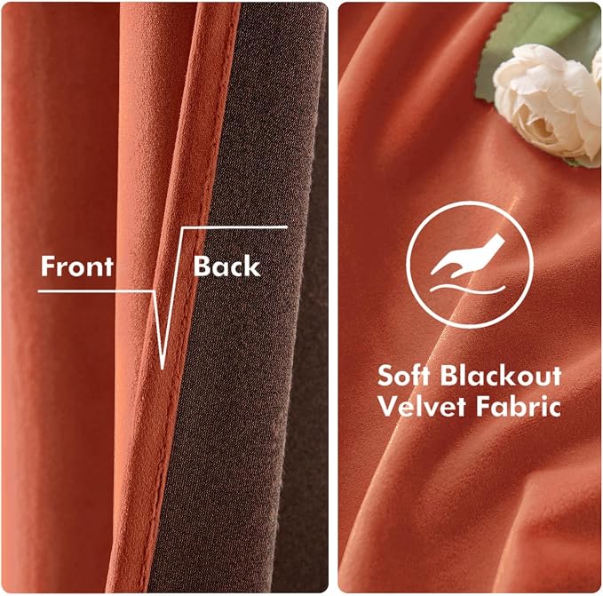 MIULEE Fall Velvet Curtains Elegant Grommet Burnt Orange Curtain Thermal - Image 3