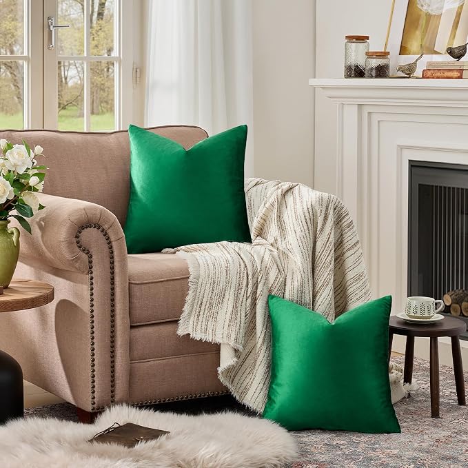 GIGIZAZA Green Velvet Pillow Covers 26x26 Decorative Pillows Pack of 2 | Throw - Image 3