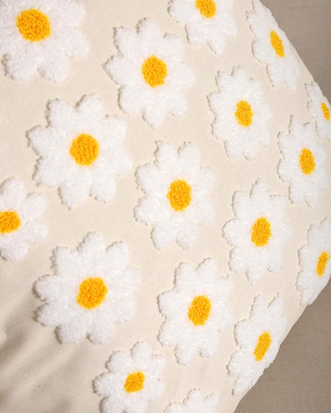 katre home madame & textile Throw Pillow Cover – Handcrafted Daisy Design on Natural Cotton – 18x18 inch – Decorative Punch Needle Cushion Cover – Boho Floral Accent Pillowcase