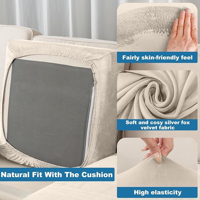 Couch Cover 8-Piece Elastic Velvet Couch Cushion Covers & Chaise Slipcovers - Image 4
