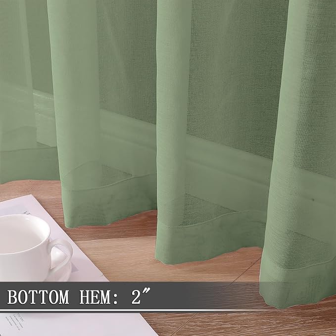 Tollpiz Sheer Tier Curtain Linen Textured Half Kitchen Curtains Sheer Light - Image 4