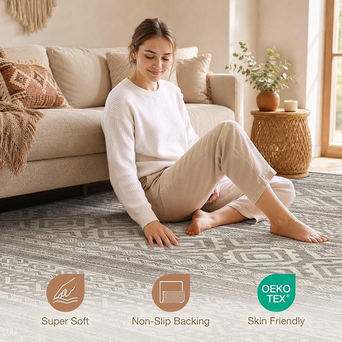cotiled Boho 10x14 Area Rug for Living Room: Large Moroccan Washable Rug | - Image 3
