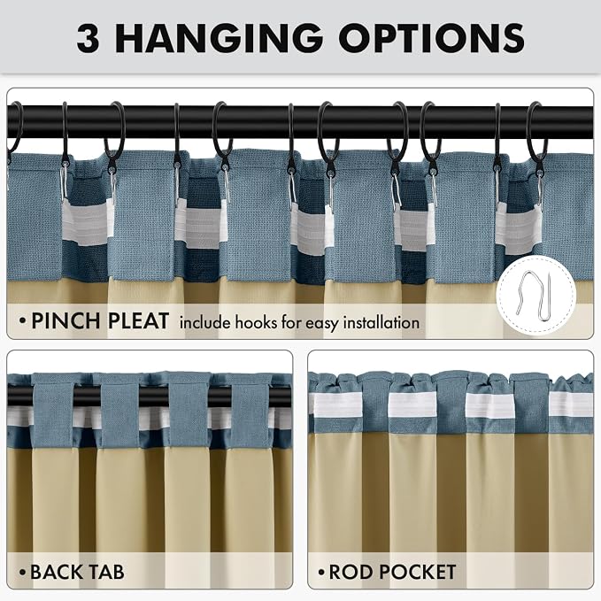 MIULEE 100% Blackout Linen Curtains 42 x 90 Inch Stone Blue 2 Panels | Thermal - Image 5