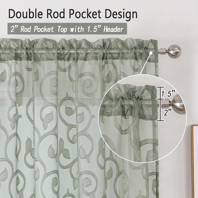 OWENIE Sage Green Semi Sheer Curtains 84 inches Long - Image 3