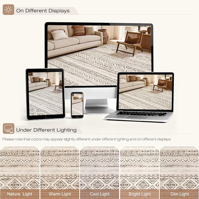 cotiled Boho 5x8 Area Rugs for Living Room: Soft Moroccan Washable Rug | Solve - Image 8
