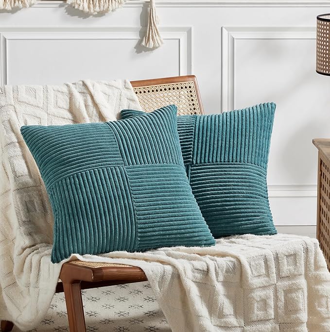 Fancy Homi 2 Packs Teal Decorative Throw Pillow Covers 22x22 Inch by Fancy+Homi