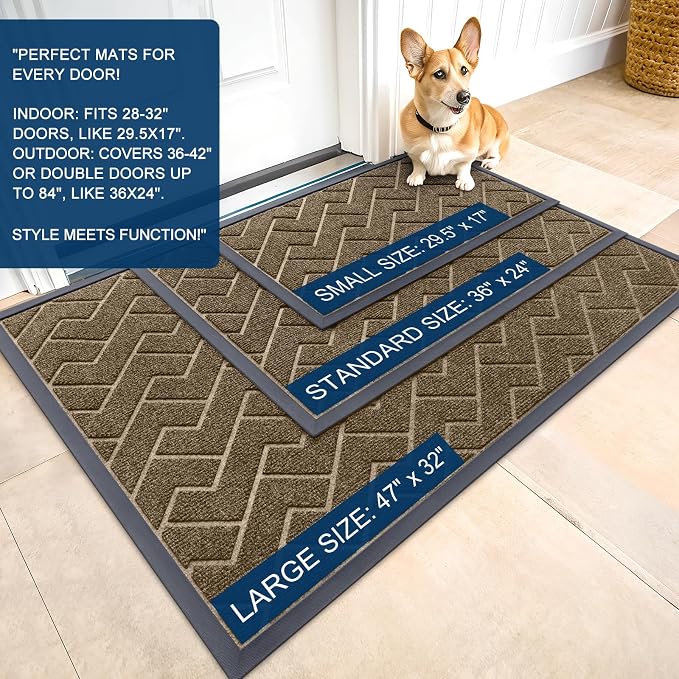 OLANLY Front Door Mat Outside 35x23, All-Season Absorbent Rubber Doormat | Brown - Image 2