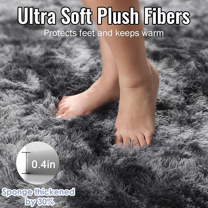 Abstract Fluffy Shaggy Rugs for Living Room Kids Room 5x8 Ft, Tie-Dyed Grey | - Image 2