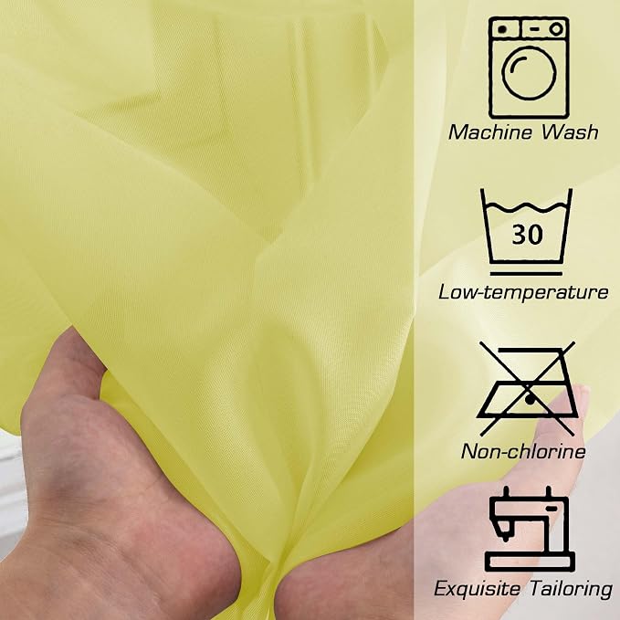 Short Lemon Sheer Curtains 30 Inch Length 2 Panels Set, Kitchen Curtains Tiers - Image 5