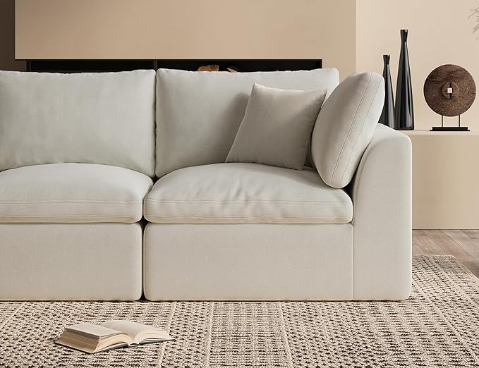 Oversized Cloud Couches for Living Room, Convertible Sectional Couch with Ottoman, 7 Seater Large Modular Sectional Sofa, Warm White