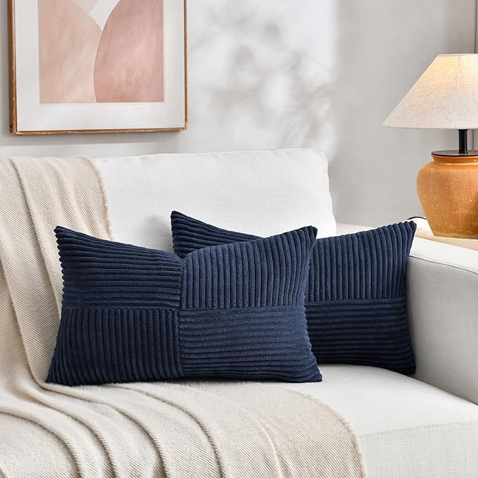 Fancy Homi 2 Packs Navy Blue Lumbar Decorative Throw Pillow Covers 14x22 Inch - Image 5