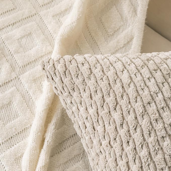 Set of 4 Grey White Taupe Decorative Throw Pillow Covers 24x24 Inch Corduroy - Image 4