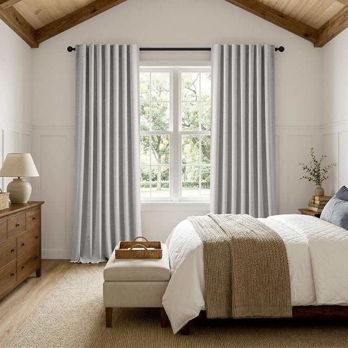 MIULEE 100% Blackout Linen Curtains 42 x 72 Inch Greyish White 2 Panels | - Image 8