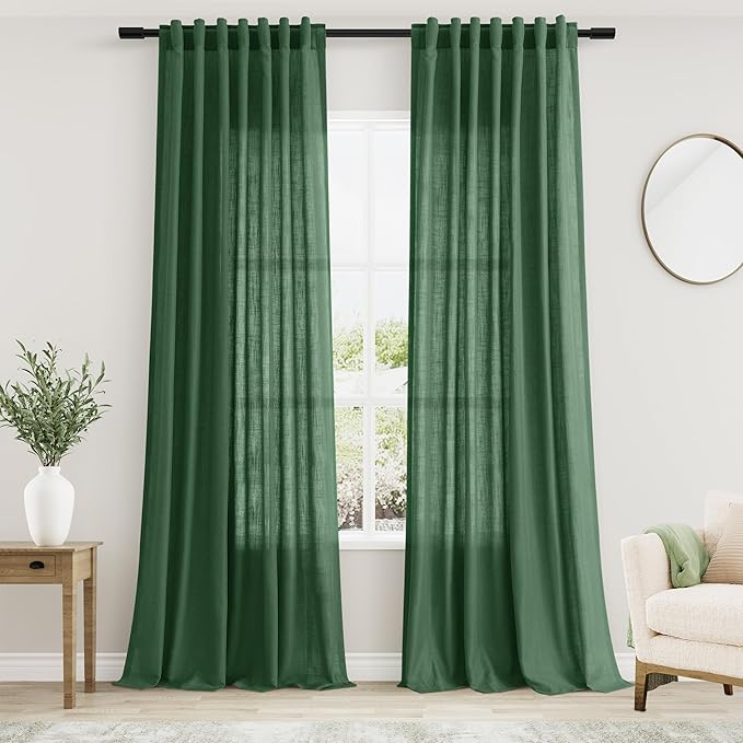 Green Semi Sheer Curtains 120 Inches Long 2 Panels Set Back Tab Loop Pocket by Nanspring
