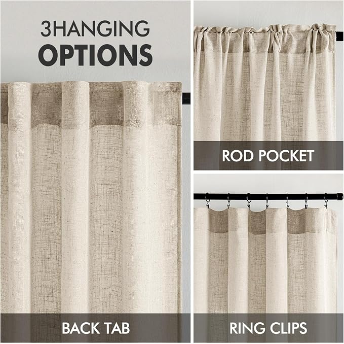 MIULEE Beige Linen Curtains 63 Inch Length 2 Panels - Image 3