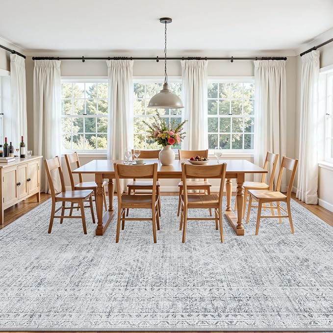 4x6 Area Rugs Living Room: Bedroom Neutral Washable Carpet Gray | Vintage Boho - Image 9