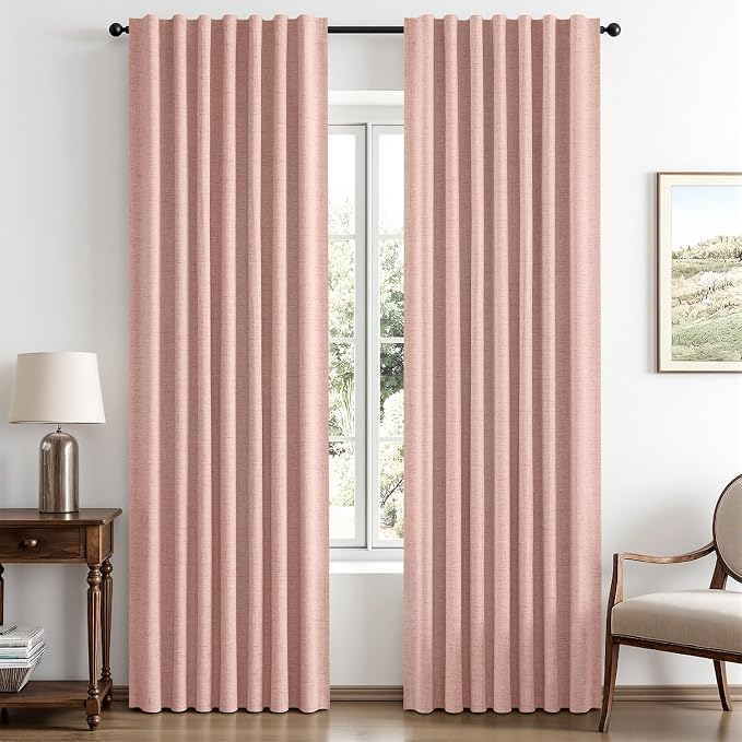 MIULEE 100% Blackout Linen Curtains 42 x 84 Inch Blush Pink 2 Panels | Thermal by MIULEE