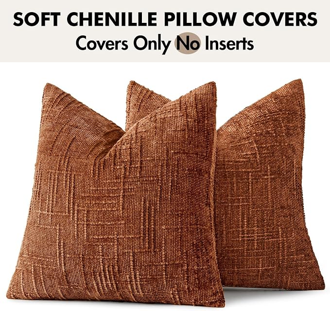 MIULEE Chenille Textured Fall Euro Throw Pillow Covers Burnt Orange 24x24 | Set - Image 9