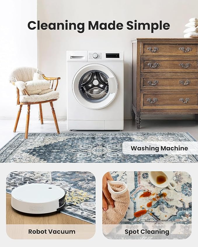 AMADA HOMEFURNISHING Round 5ft Area Rugs, Low-Profile Washable Rug - Image 5