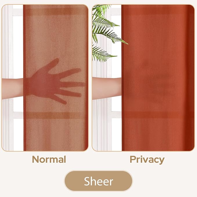 HOMEIDEAS Non-See-Through Fall Burnt Orange Privacy Sheer Curtains, 52 X 84 - Image 3