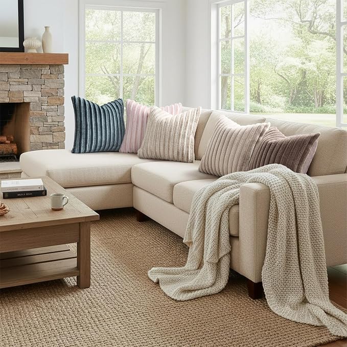 decorUhome Fall Faux Fur Throw Pillow Covers 16x16 Set of 2 Tan | Decorative - Image 7