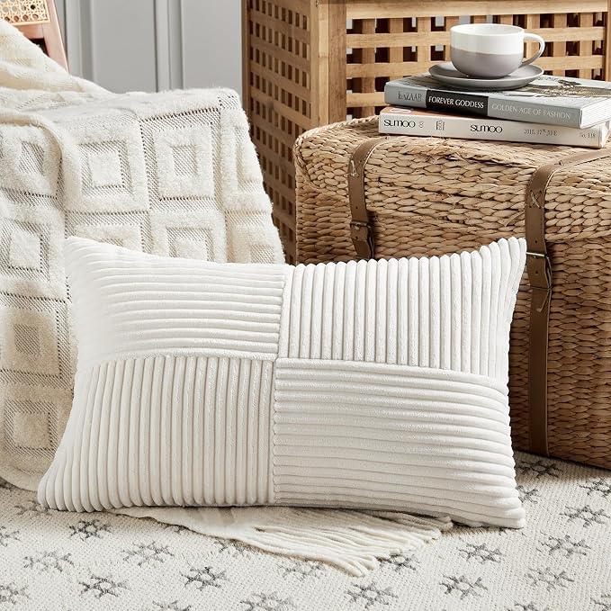 Fancy Homi 2 Packs Cream White Long Lumbar Decorative Throw Pillow Covers 16x24 - Image 2