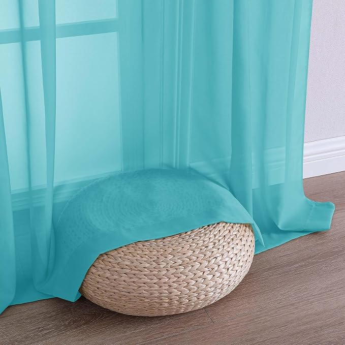 OVZME Turquoise Sheer Curtains 72 Inches Long 2 Panels Set, Light Filtering - Image 5