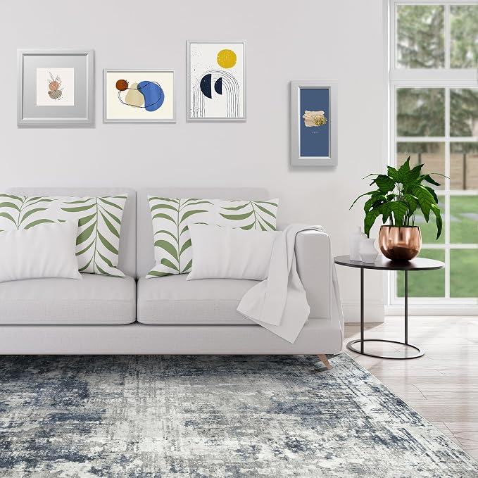 9x12 Area Rugs for Living Room Bedroom Dining Room Washable Blue Grey | Soft - Image 3