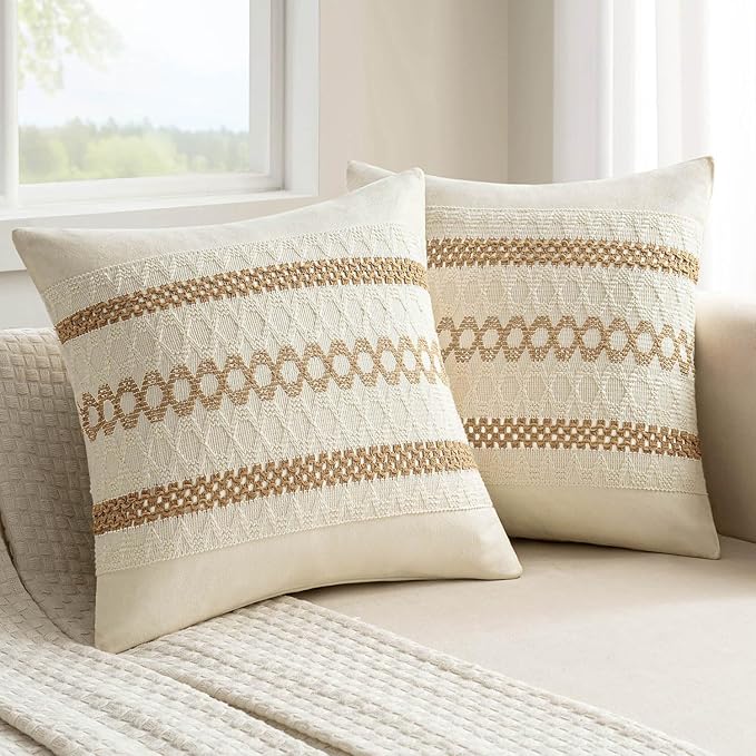 MIULEE Set of 2 Neutral Boho Decorative Pillow Covers 18x18 Inch Farmhouse by MIULEE