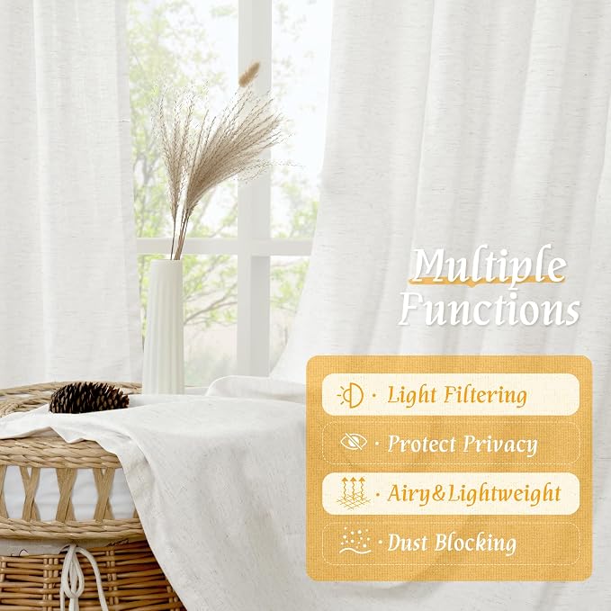 LAMIT Light Filtering 63 inch Length Linen Curtains, Soft Linen Textured Rod - Image 9