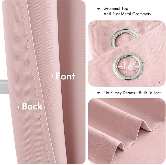 MIULEE Blackout Curtains for Bedroom 2 Panels 29 x 40 Inch Long Pink | Thermal - Image 4