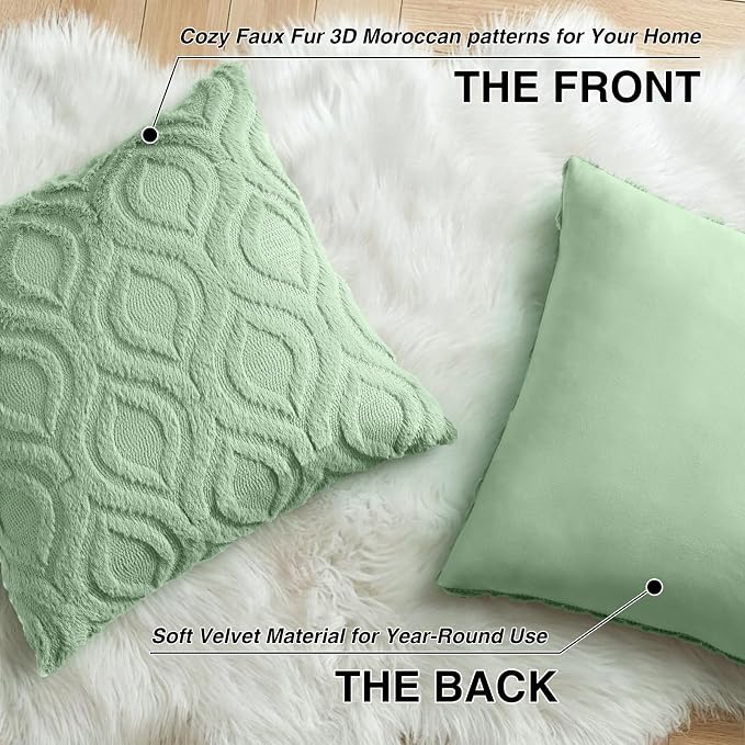 decorUhome Throw Pillow Covers 16x16 Inch Set of 2, Soft Plush Faux Wool Sage - Image 8