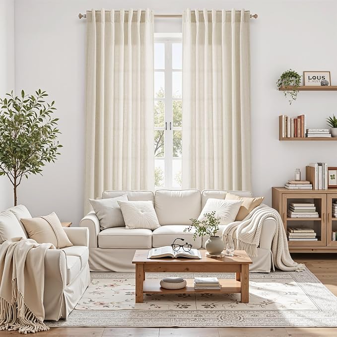 Birch Beige Linen Curtains for Living Room 126 Inches Long Light Filtering Semi - Image 8