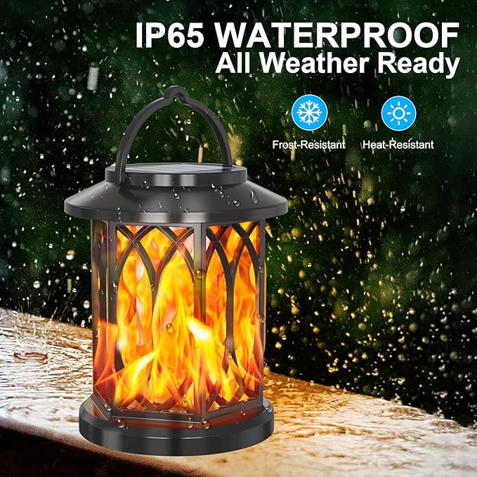 Solar Lanterns Outdoor, Flickering Flames Outdoor Solar Lights Hanging Lanterns Waterproof Decoration Lighting for Garden,Tree,Table (2 Pack)
