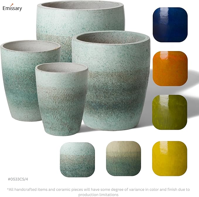 Emissary Bullet 9.5 in. Coastal Splash Ceramic Round Planter (9.5 in. L x 9.5 in. W x 12 in. H) with Drainage Hole