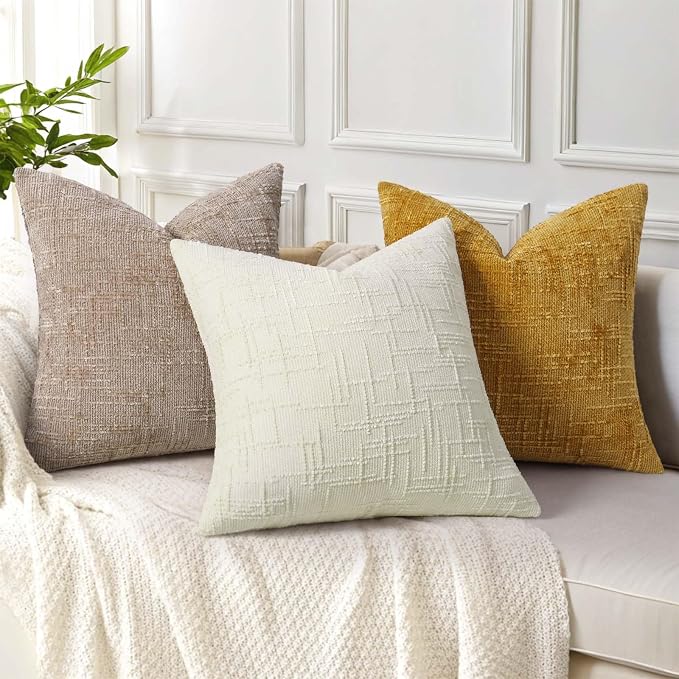 decorUhome Oatmeal Chenille Euro Sham Throw Pillow Covers 26x26 Set of 2 - Image 4