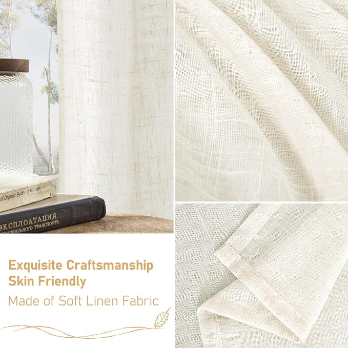 Linen Semi Sheer Curtains 45 Inch Length, Cream Light Filtering Short Linen - Image 7