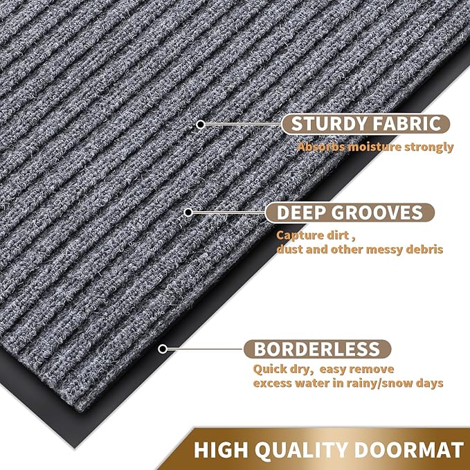 Yimobra Front Door Mat Outdoor Indoor Entrance, 100% Waterproof All-Season All Weather Doormat, Welcome Matt Outside Entry, Non Slip, Low Profile, Heavy Duty Patio Porch Floor Mats,47 x 24,Gray White