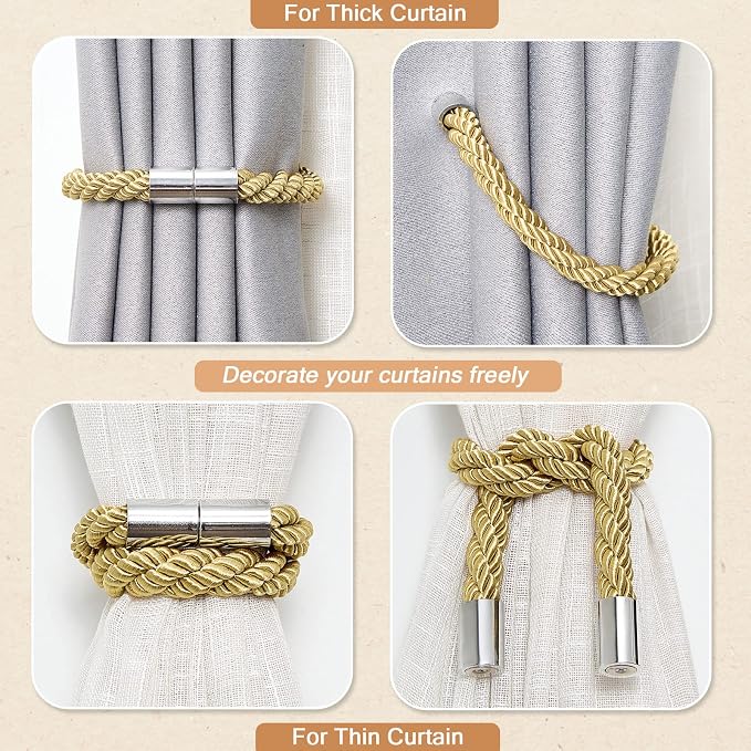 NICEEC 6 Pack Strong Magnetic Curtain Tiebacks Modern Simple Style Drape Tie - Image 6
