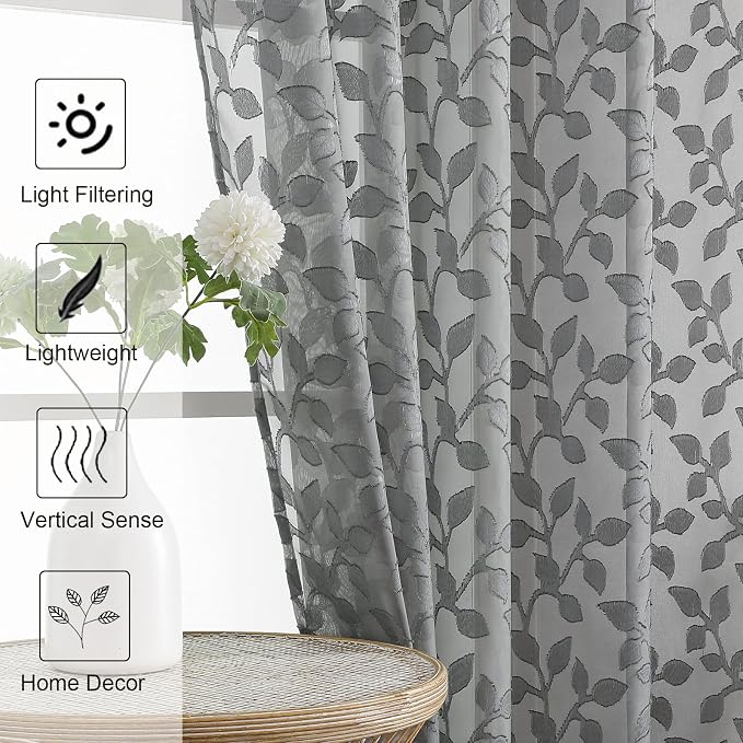 Chyhomenyc Charcoal Grey Short Curtains 45 Inch Length 2 Panels, Light - Image 3