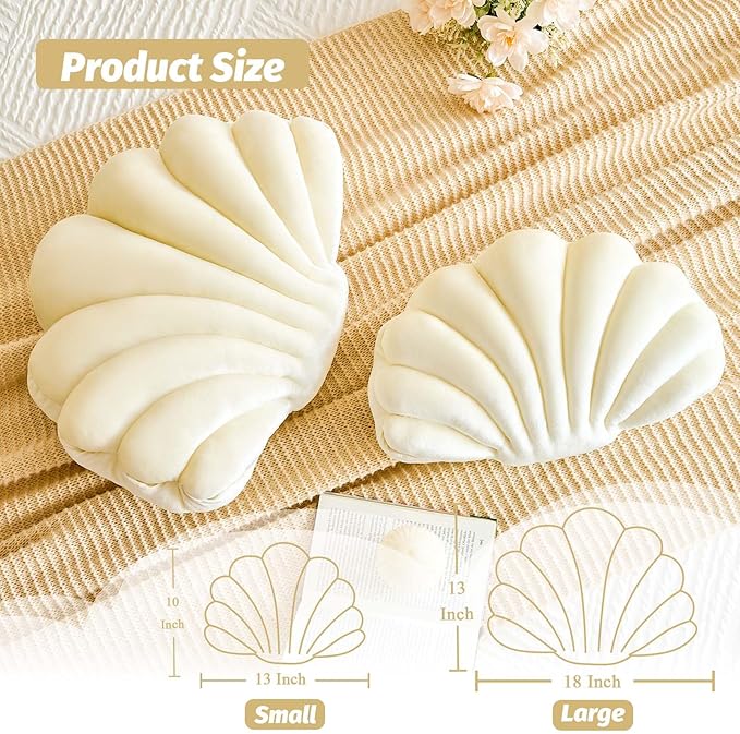Cream Seashell Throw Pillows, Shell Shaped Throw Pillows, 18 Inch Soft Velvet Home Decorative Pillow Plush Cushion for Bed Couch Living Sofa Room Decor Accent Throw Pillow