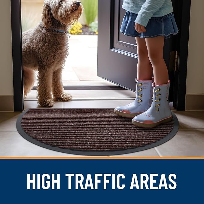 OLANLY Half Circle Front Door Mat 47x23, Waterproof Heavy-Duty Doormat | Brown - Image 7
