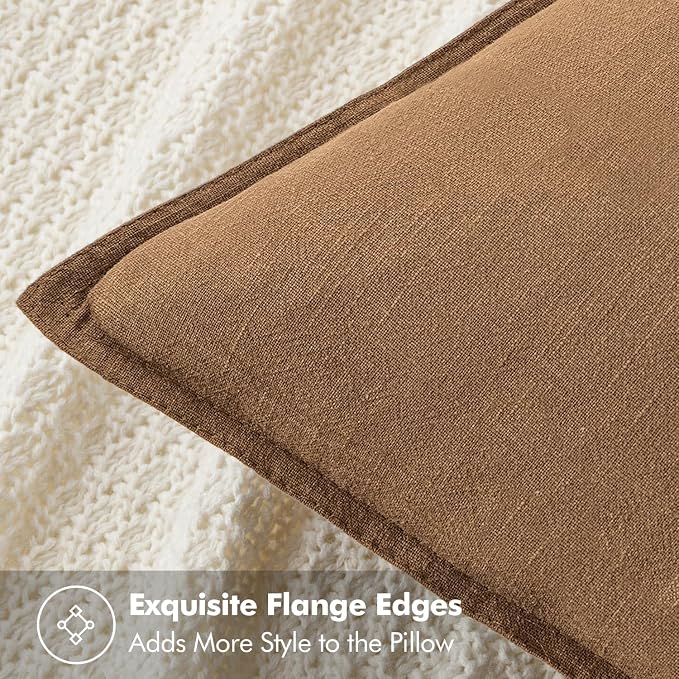 MIULEE Decorative Linen Pillow Covers 20x20 Inch Brown | Boho Farmhouse​ ​Fall - Image 2